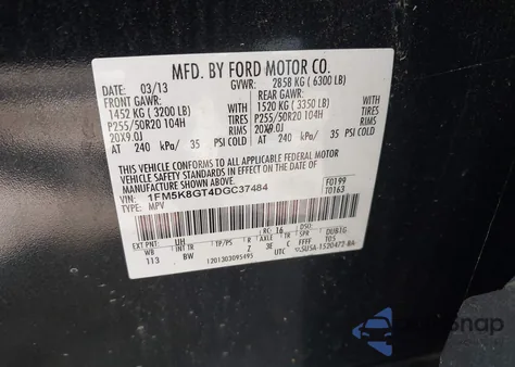 2013 Ford Explorer Sport z USA, uszkodzony, nr VIN 1FM5K8GT4DGC37484